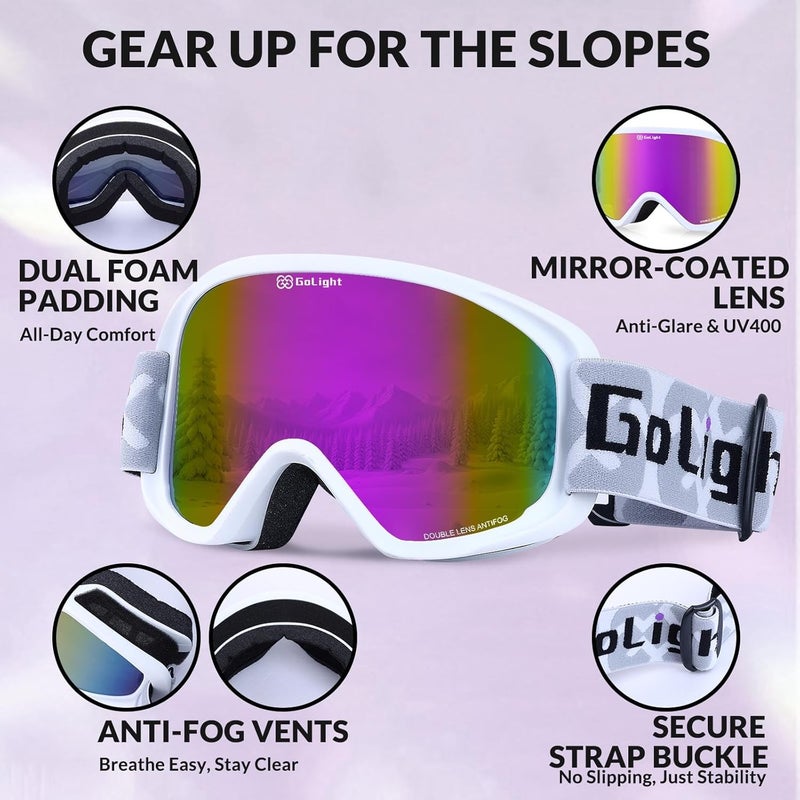Golight Youth, Teen & Small-Face Adult Ski Goggles – Safe Fit for Small Faces, Anti-Fog Lens & UV400 Full Protection - Image 4